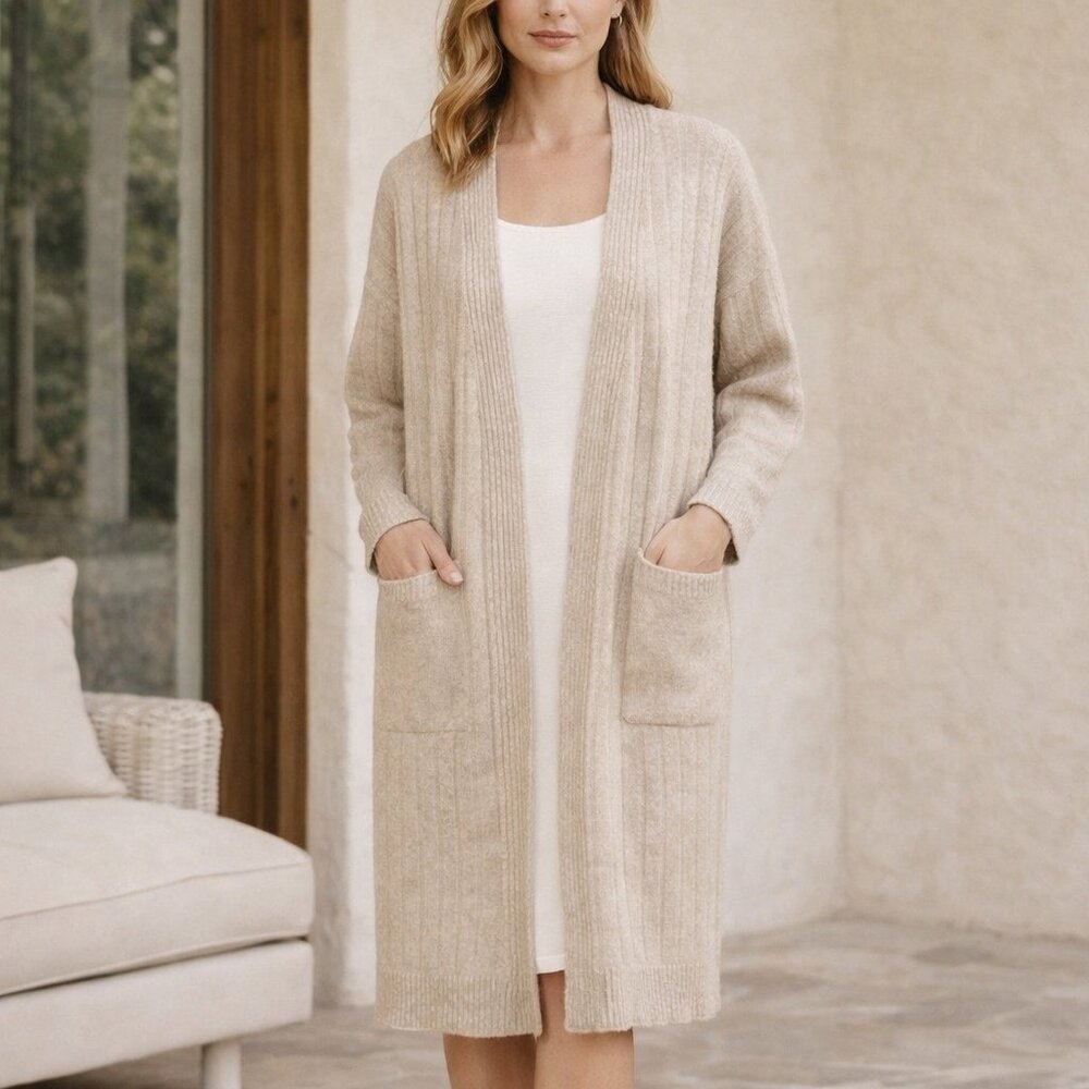 Primark Long Duster Cardigan Sweater in Oatmeal Heather - Picture 4 of 5